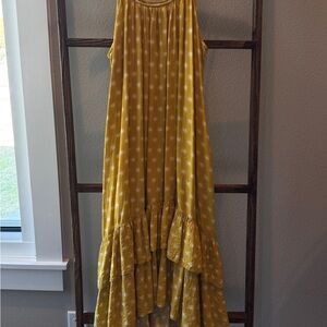 Universal Thread Mustard Yellow Polka Dot Ruffle Maxi Dress Size XS/S